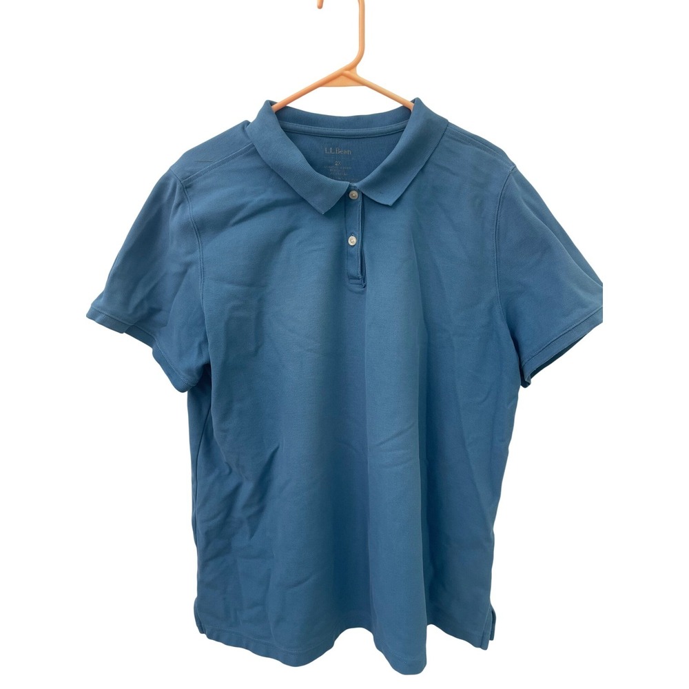 LL Bean Mens 2X Blue Pique Short Sleeve Polo Shirt Collared Two Button Placket - Picture 4 of 6